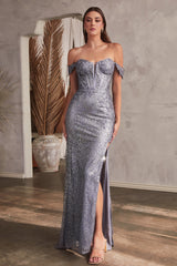 Captivating Off-the-Shoulder Embellished Gown by Cinderella Divine
