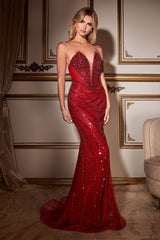 Cinderella Divine: Captivating Strapless Beaded Gown for Unforgettable Evenings