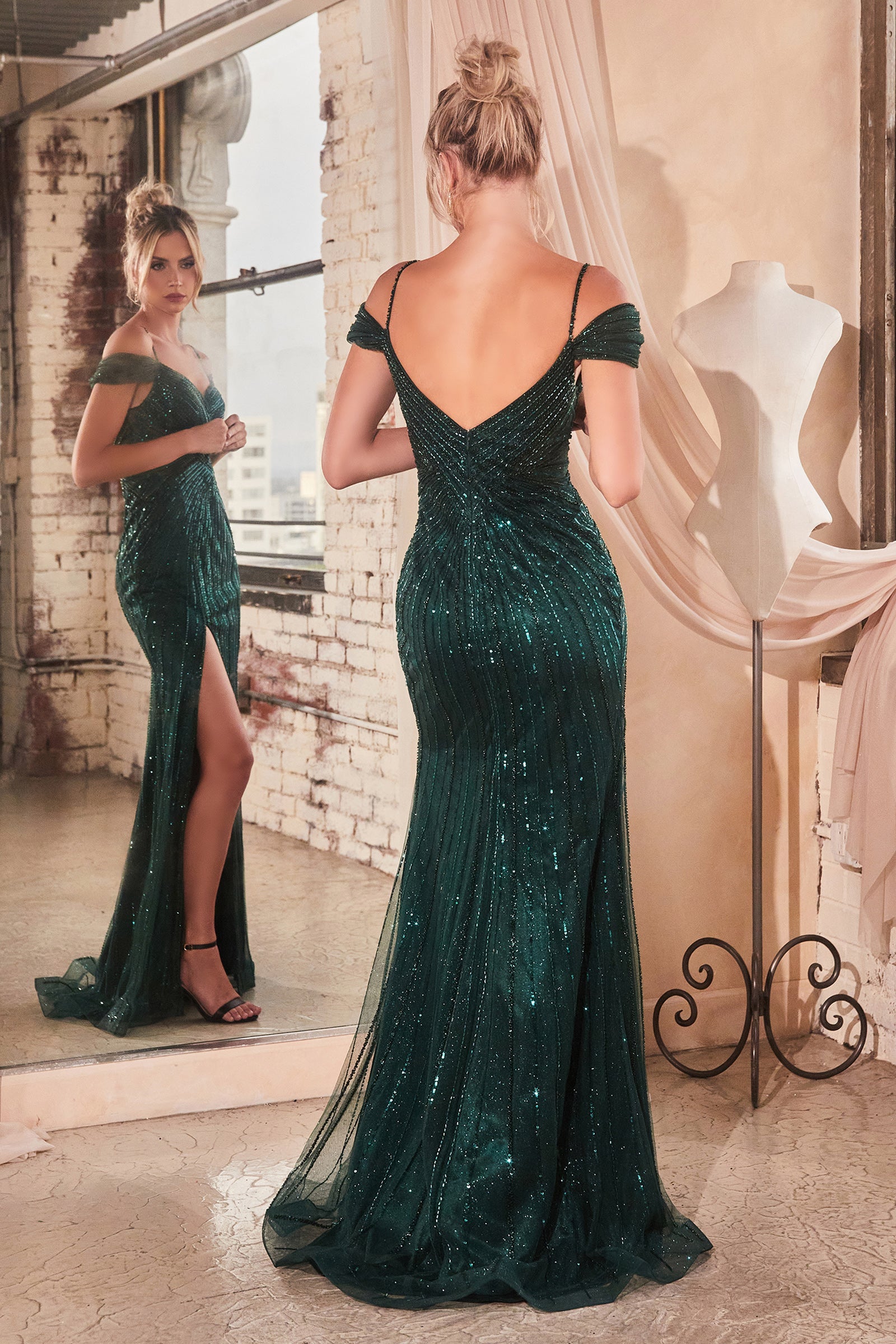 Cinderella Divine: Shimmering Sequined Off-the-Shoulder Dress for Unforgettable Occasions