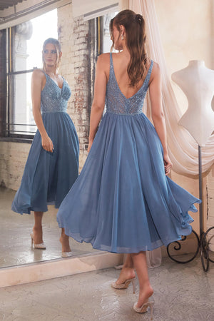 Cinderella Divine's Enchanting Chiffon Tea-Length Gown for Timeless Elegance