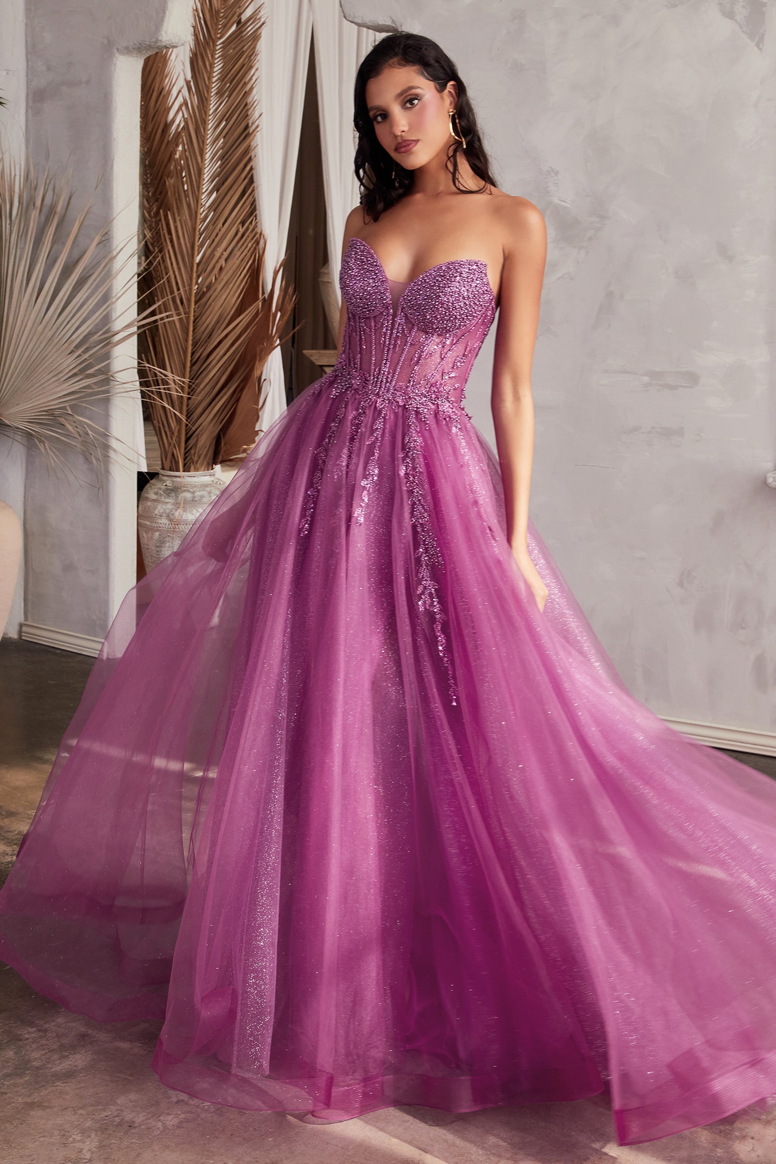 Cinderella Divine's Enchanting Strapless Beaded Tulle Gown for Unforgettable Occasions