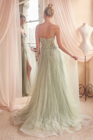 Cinderella Divine's Enchanting Strapless Beaded Tulle Gown for Unforgettable Occasions