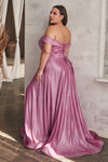 Cinderella Divine: Shimmering Metallic Off-the-Shoulder Ball Gown for Enchanting Occasions