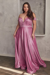 Cinderella Divine: Shimmering Metallic Off-the-Shoulder Ball Gown for Enchanting Occasions