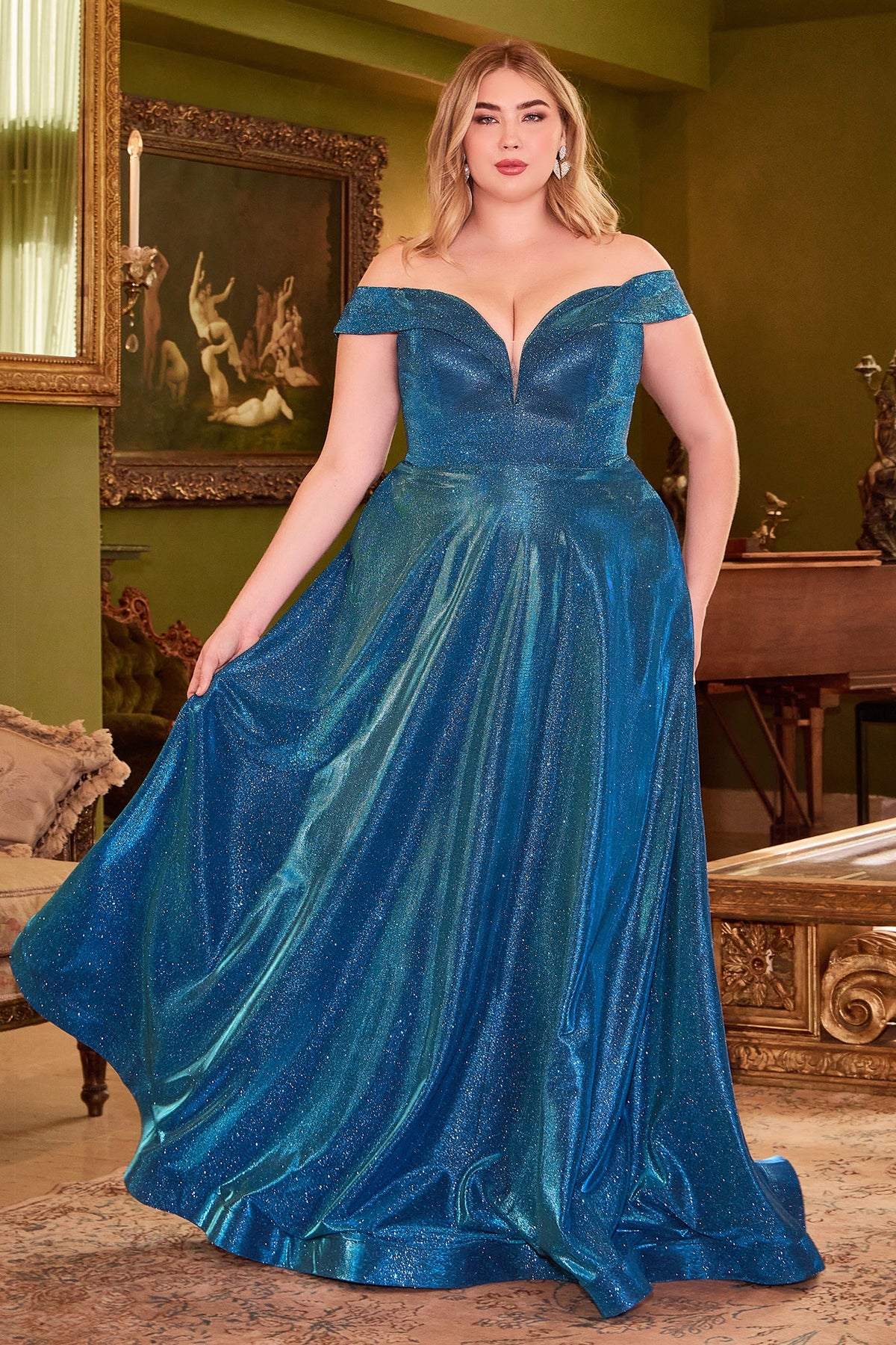 Mesmerizing Metallic Off-the-Shoulder Ball Gown for Enchanting Occasions