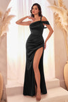 Cinderella Divine's Enchanting One-Shoulder Draped Satin Gown: Elegance Redefined