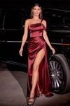 Cinderella Divine's Enchanting One-Shoulder Draped Satin Gown: Elegance Redefined