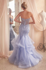 Enchanting Strapless Tiered Beaded Mermaid Gown by CINDERELLADIVINE