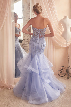 Shimmering Sophistication: Cinderella Divine's Enchanting Tiered Beaded Mermaid Gown