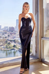 **Cinderella Divine's Alluring Strapless Luxe Satin Gown: A Timeless Statement for Every Occasion**
