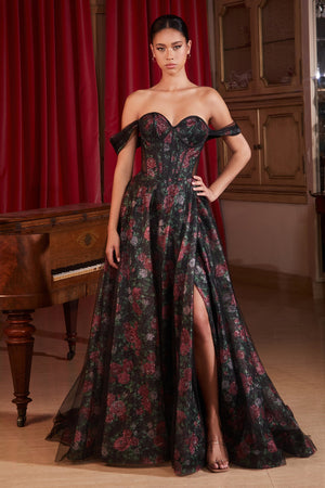 Cinderella Divine: Off-the-Shoulder Floral Tulle Gown for Enchanting Occasions