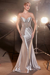 Cinderella Divine: Embrace Enchanting Glamour in a Fitted Satin Gown