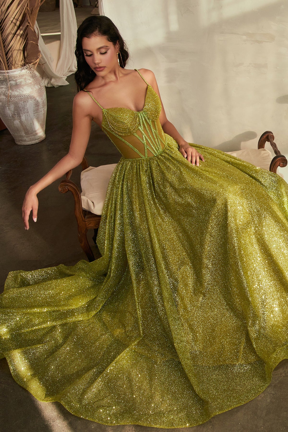 **Cinderella Divine: Shimmering Glitter Ball Gown for a Grand Entrance**
