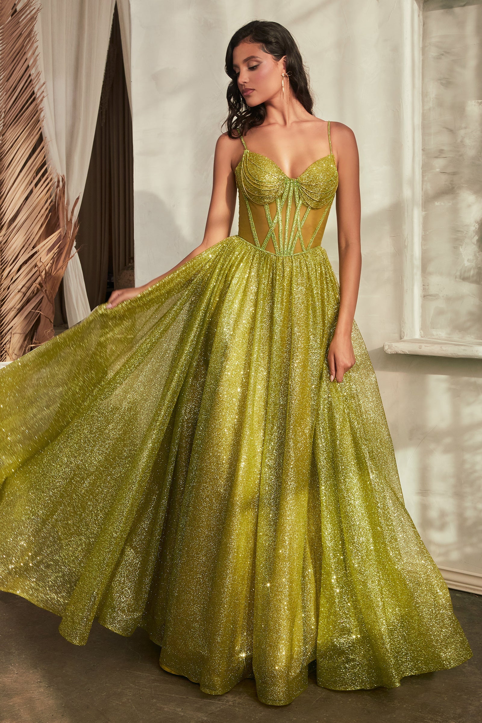 **Cinderella Divine: Shimmering Glitter Ball Gown for a Grand Entrance**