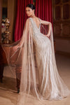 Captivating Glamour: Cinderella Divine's Embellished Long-Sleeve Gown