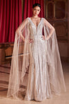 Captivating Glamour: Cinderella Divine's Embellished Long-Sleeve Gown