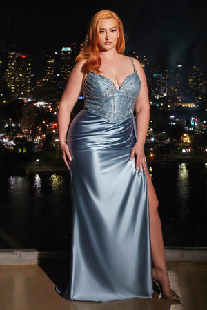 Embrace Enchanting Elegance: CINDERELLA DIVINE Fitted Satin Gown for Unforgettable Occasions