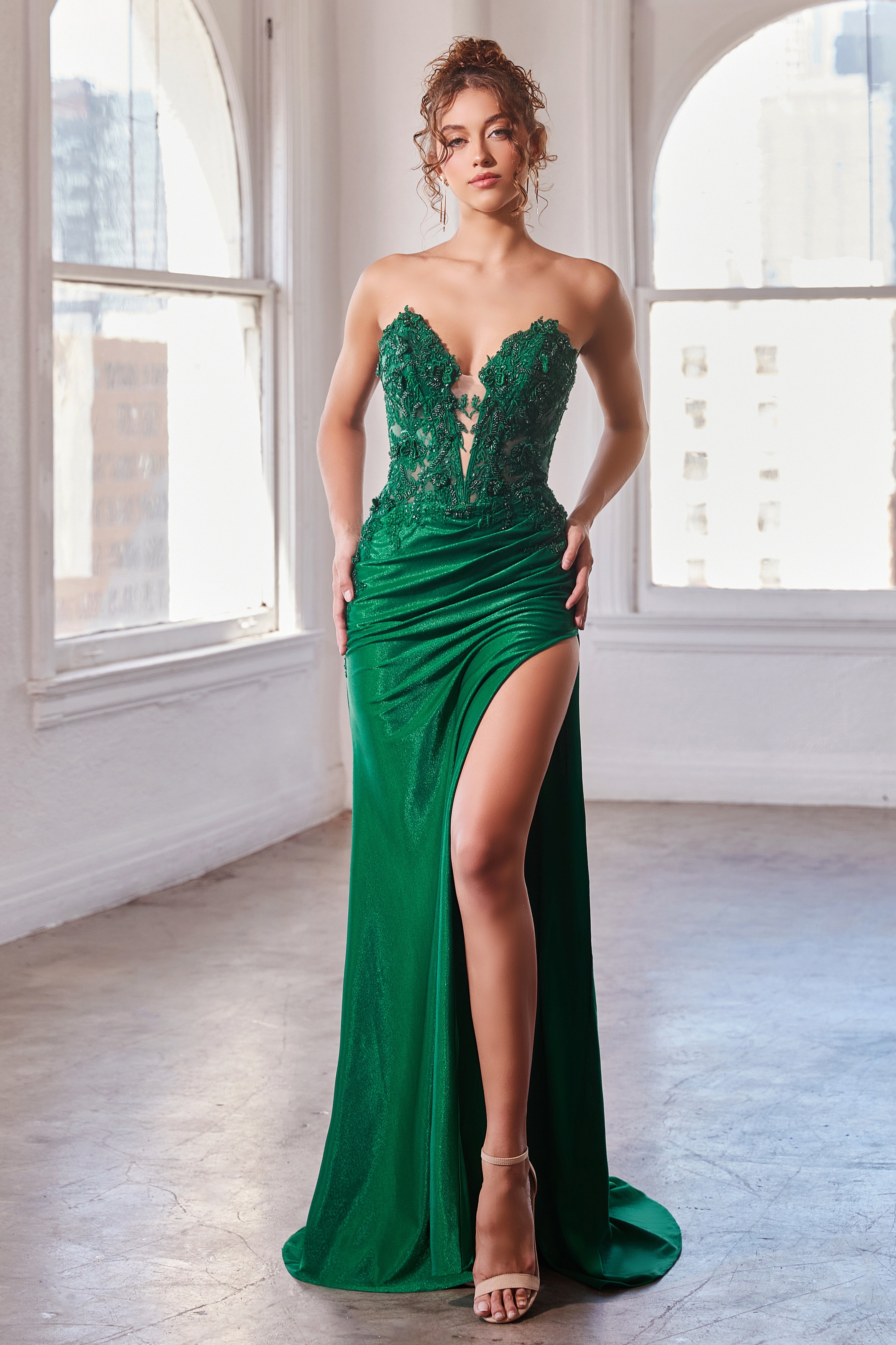 **Cinderella Divine: Embrace Enchantment in a Fitted Lace Gown**