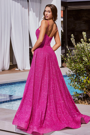**Ethereal Glamour: Cinderella Divine's Shimmering Line Glitter Gown**