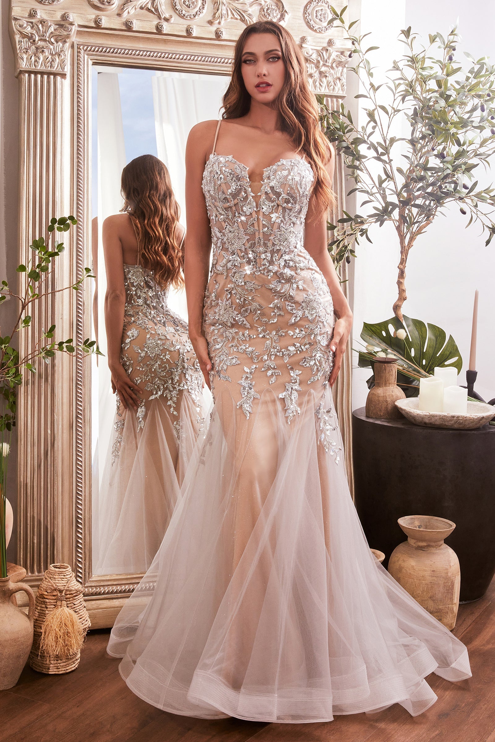 Enchanting Mermaid Gown: Cinderella Divine's Floral Sequined Masterpiece