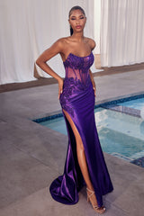 Cinderella Divine's Ethereal Fitted Strapless Sheer Satin Dress: Embrace Divine Elegance
