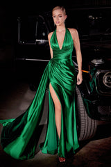 **Cinderella Divine: Enchanting Fitted Satin Halter Gown for Unforgettable Occasions**