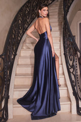 **Cinderella Divine: Enchanting Fitted Satin Halter Gown for Unforgettable Occasions**