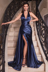 **Cinderella Divine: Enchanting Fitted Satin Halter Gown for Unforgettable Occasions**
