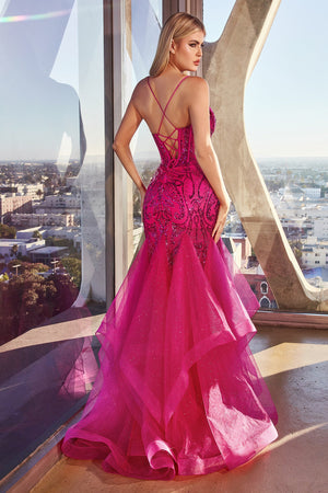 Cinderella Divine: Shimmering Fuchsia Mermaid Gown for Unforgettable Occasions