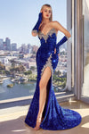Captivating Silver Sequin Gown with Matching Gloves by CINDERELLADIVINE