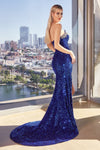 Captivating Silver Sequin Gown with Matching Gloves by CINDERELLADIVINE