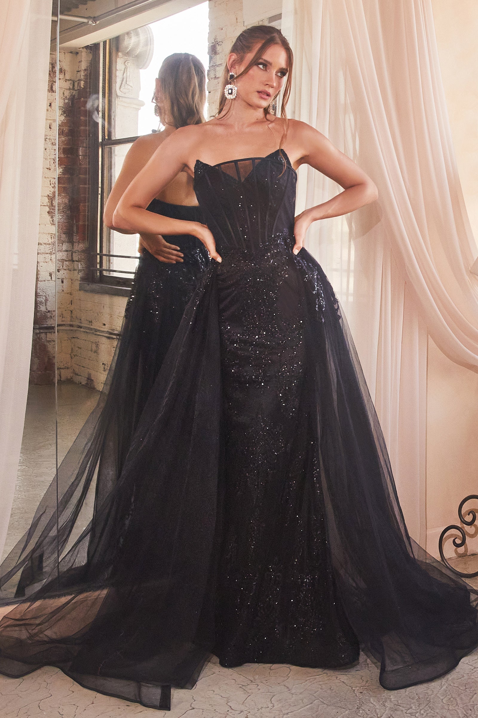 Captivating Glamour: Cinderella Divine's Fitted Glitter Gown for Unforgettable Occasions