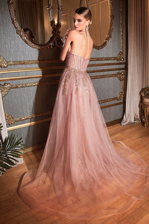 Captivating Cinderella Divine Fitted Glitter Gown with Overskirt