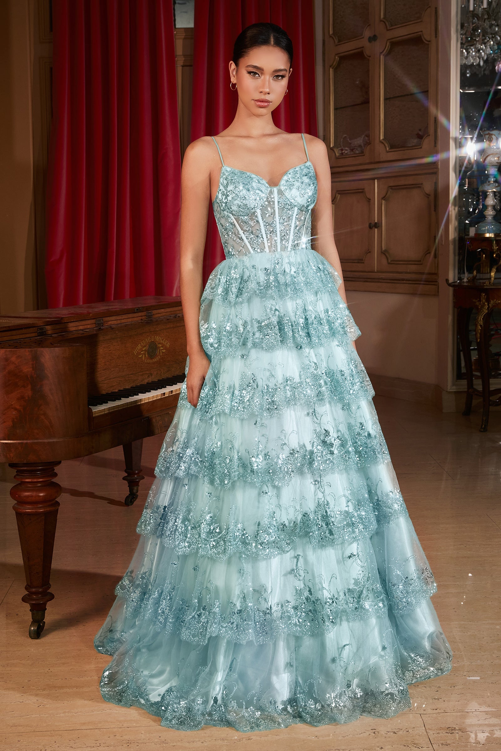 Enchanting A-Line Gown: Cinderella Divine's Shimmering Masterpiece