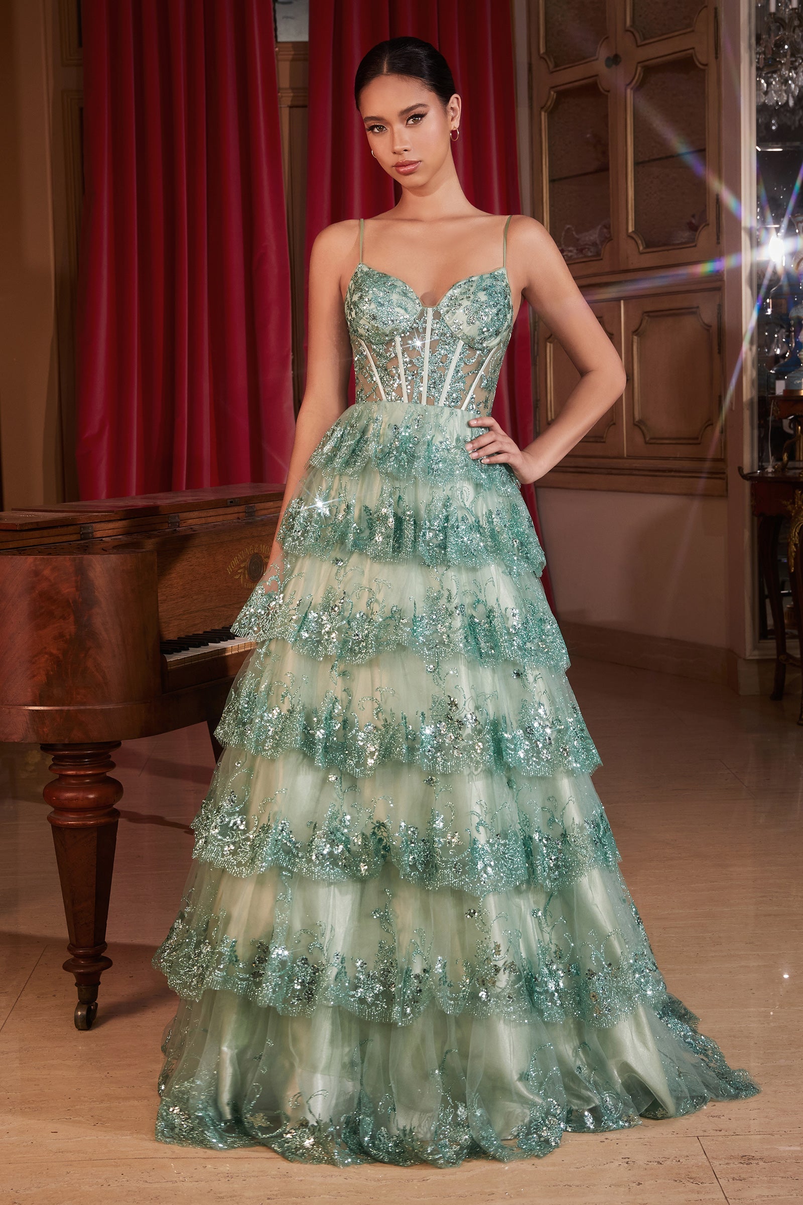 **Cinderella Divine: Tiered Sequin Symphony for Enchanting Evenings**