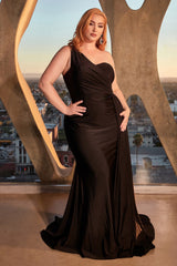 **CINDERELLADIVINE: Embrace Elegance in Our One-Shoulder Satin Gown**