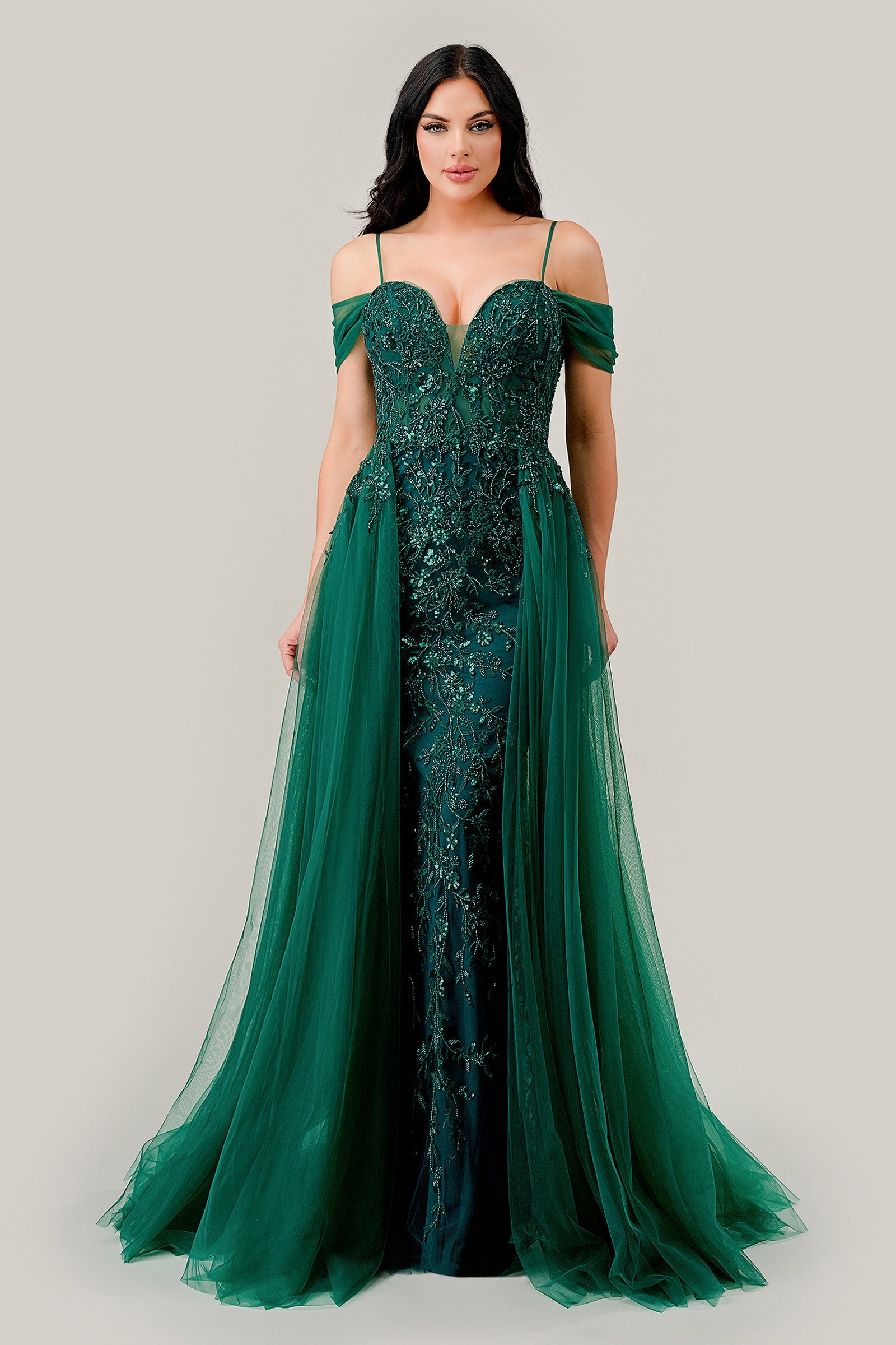 Cinderella Divine: Captivating Off-Shoulder Tulle Gown for Enchanting Occasions
