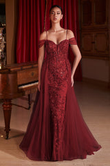 Enchanting Off-the-Shoulder Tulle Gown: Cinderella Divine's Dreamy Creation