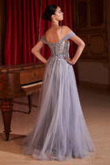 Enchanting Off-the-Shoulder Tulle Gown: Cinderella Divine's Dreamy Creation