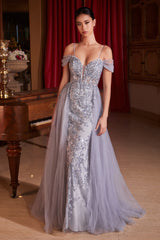 Cinderella Divine: Captivating Off-Shoulder Tulle Gown for Enchanting Occasions