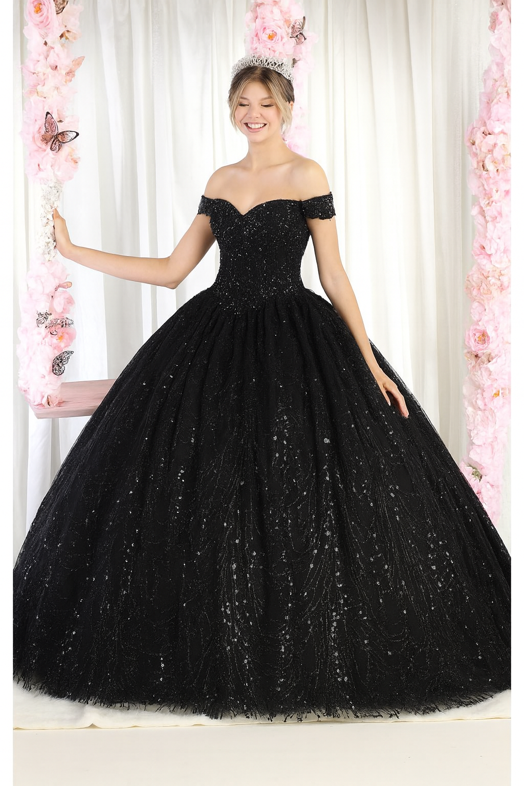 Plus Size Embellished Black Ball Gown by LK153