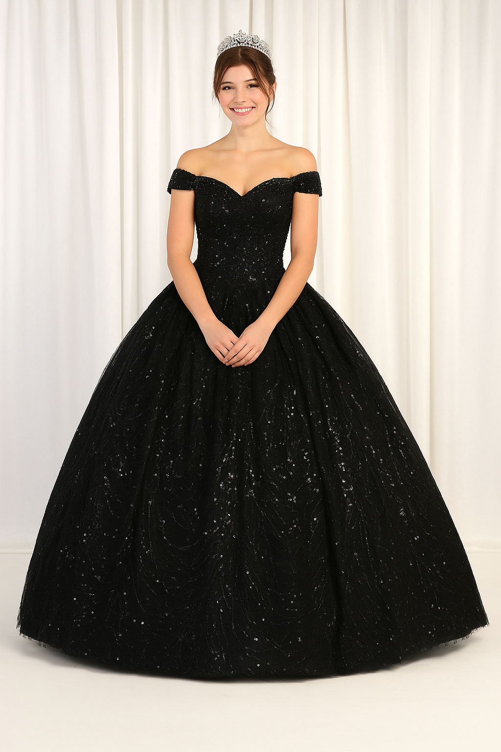 Plus Size Embellished Black Ball Gown by LK153