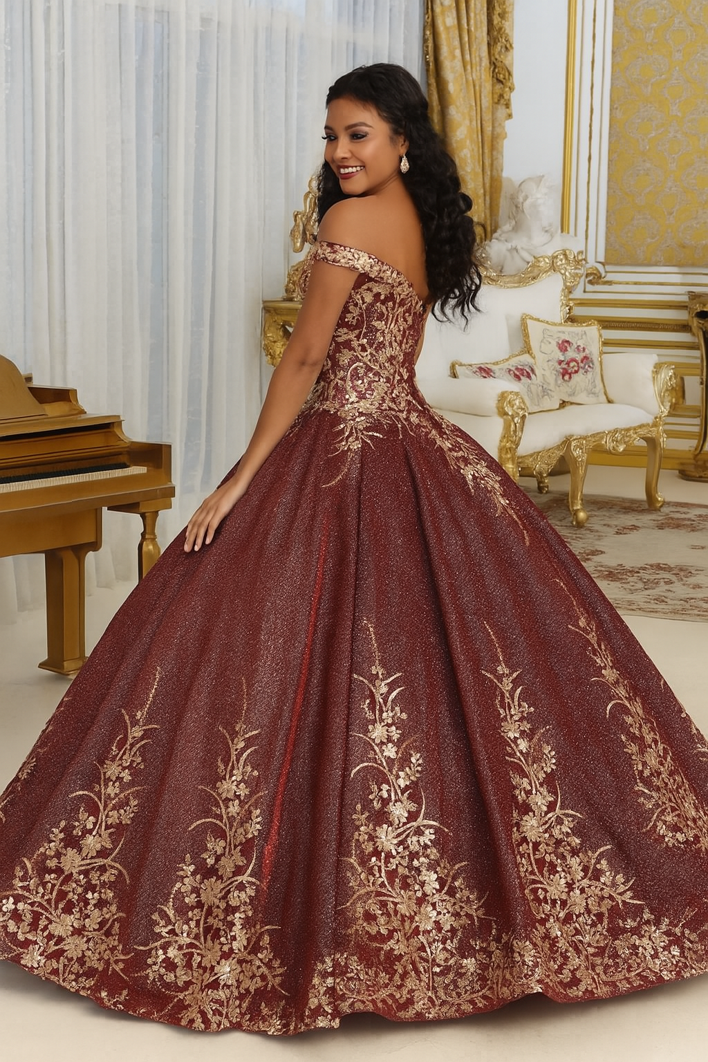 Burgundy Plus Size Quinceañera Ball Gown by LK220