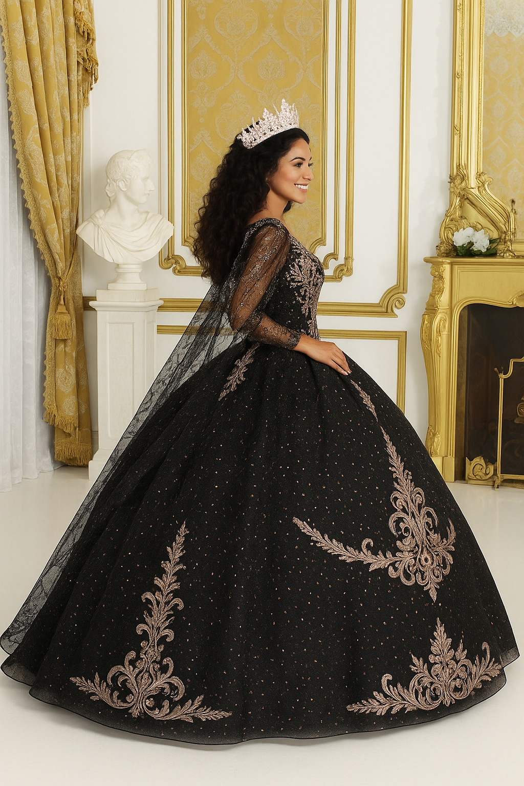LK218 Plus Size Black Quinceañera Ball Gown