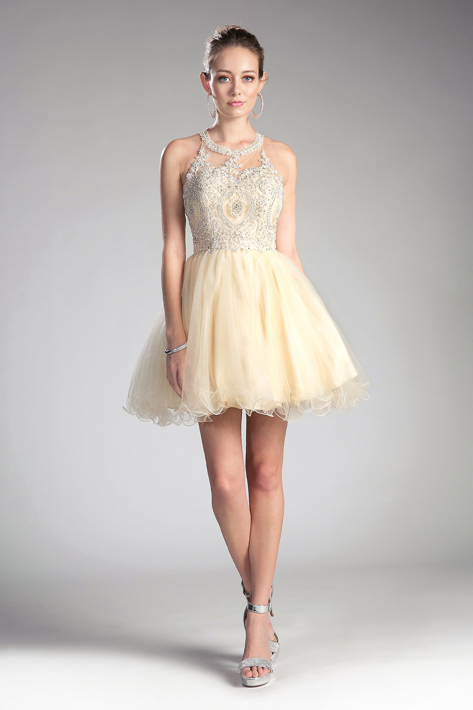 Cinderella Divine's Enchanting Beaded Lace Applique Dress for Memorable Occasions