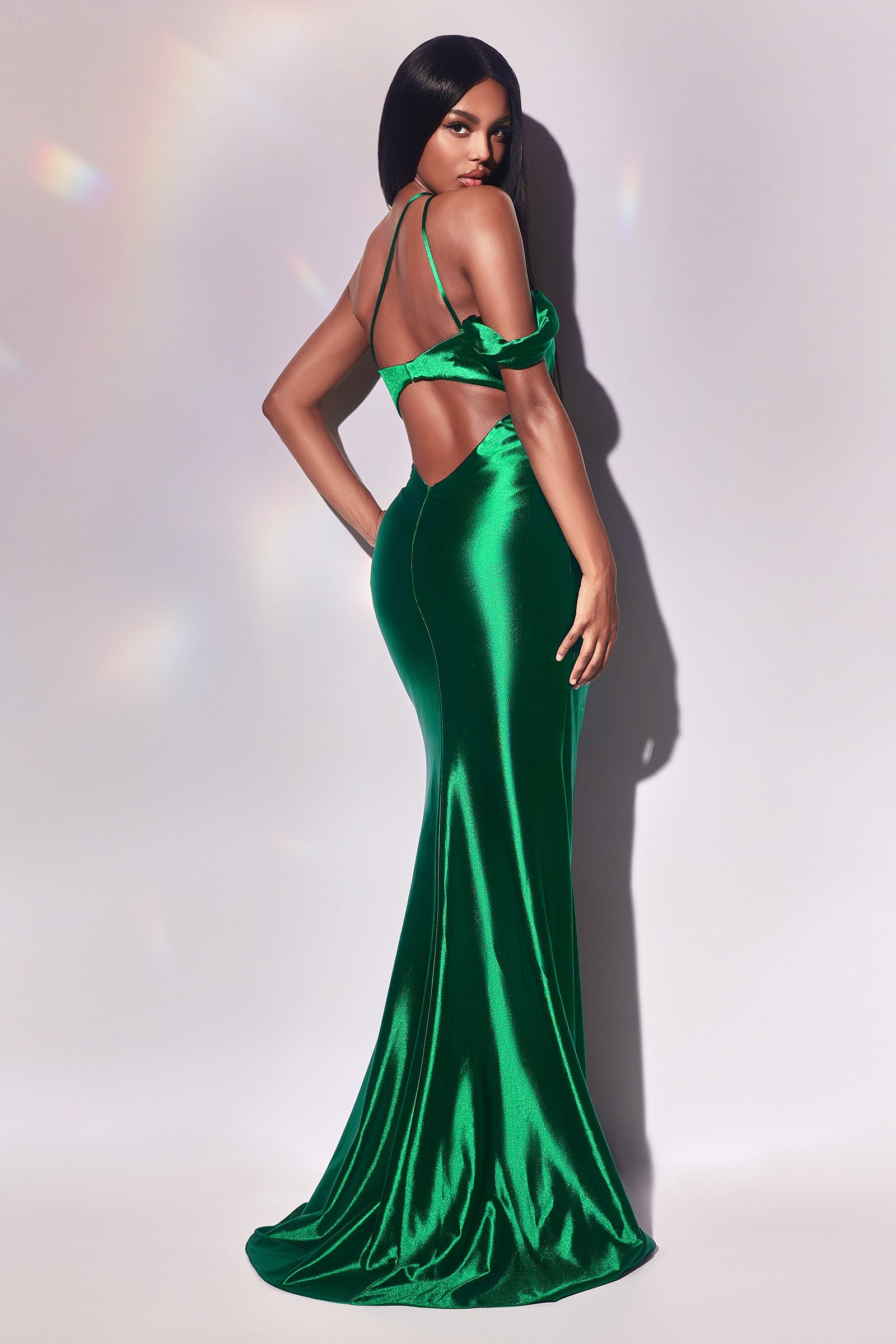 Cinderella Divine's Enchanting Goddess Gown: Luxurious Satin, Asymmetrical Neckline, and Sultry Slit