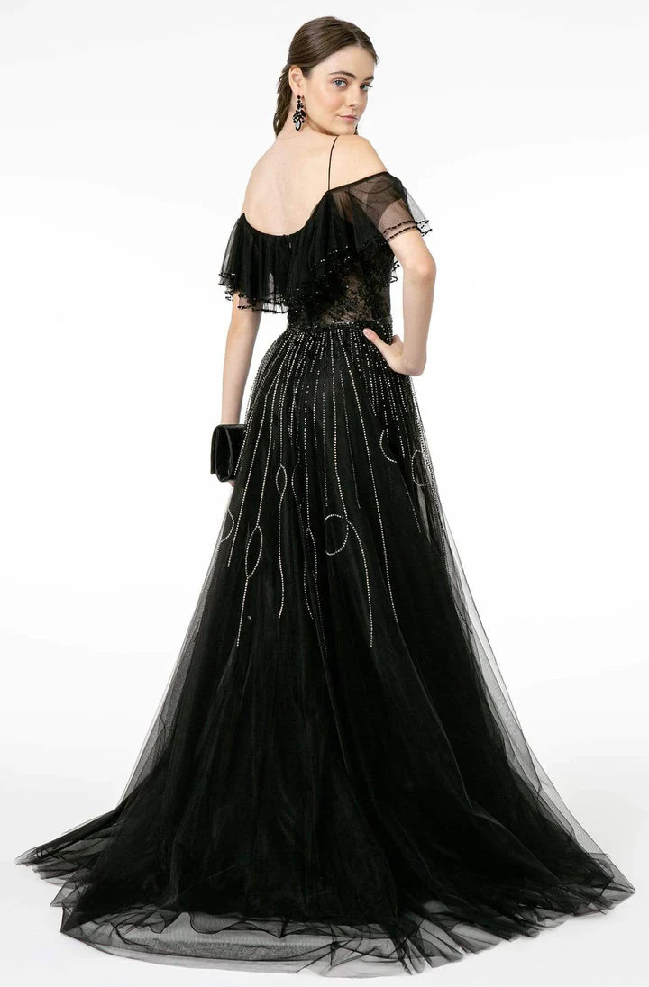 **GLS by Gloria GL1809: Captivating Off-the-Shoulder Illusion Gown for Unforgettable Occasions**