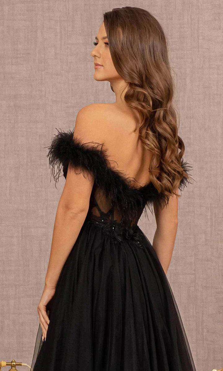 **GLS by Gloria's Enchanting Off-Shoulder Feather and AppliquÃ© Gown**