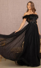 **GLS by Gloria's Enchanting Off-Shoulder Feather and AppliquÃ© Gown**