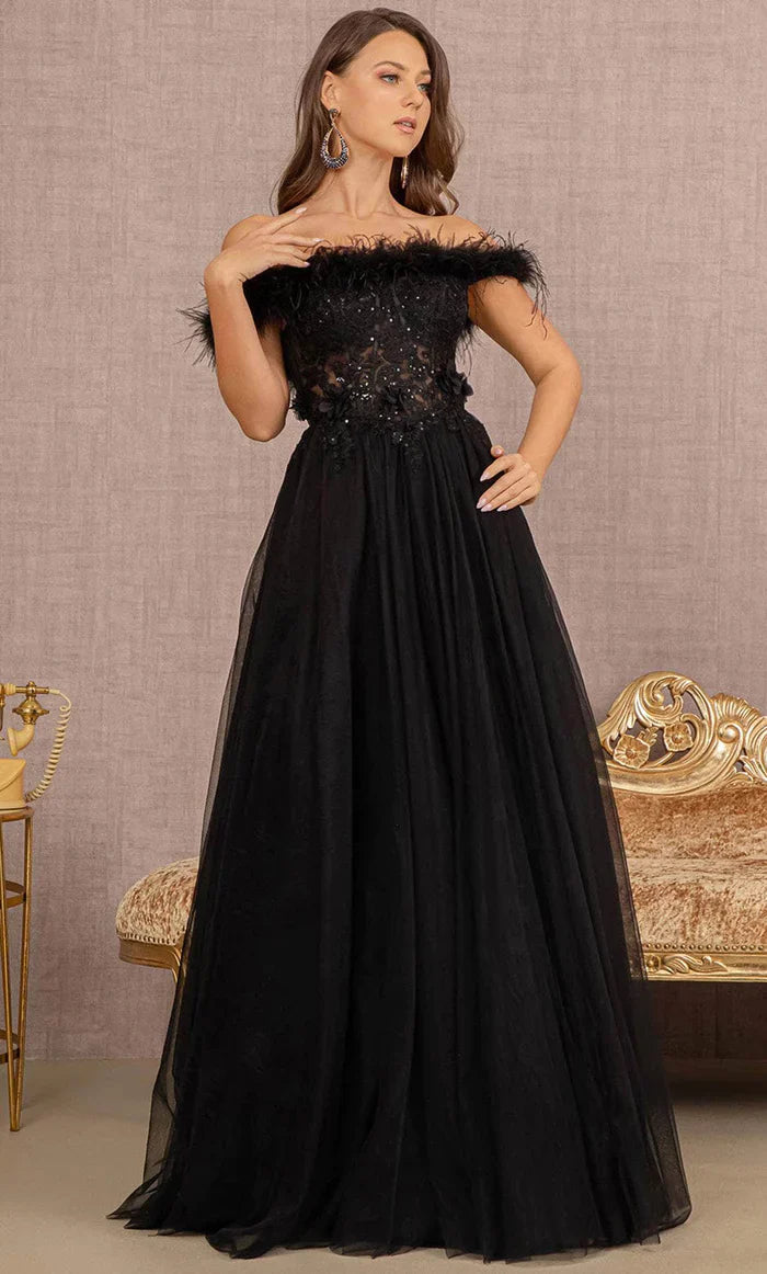 **GLS by Gloria's Enchanting Off-Shoulder Feather and AppliquÃ© Gown**